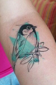 tatuaż z motywem ptaka, zielony ptak